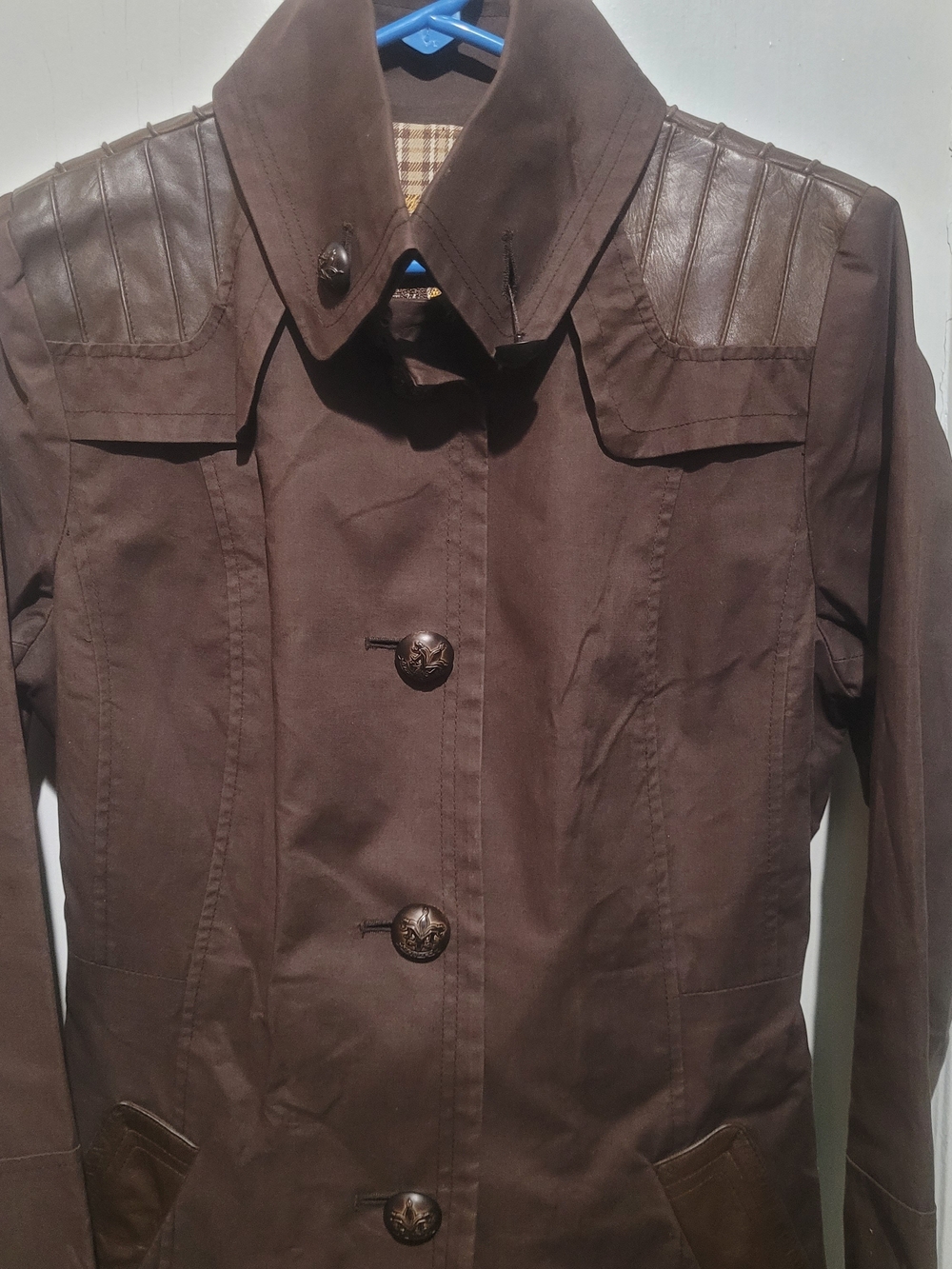 Mackage Brown Women's Trench Coat with Leather-Trim Shoulders
